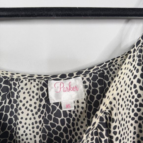 Parker XSmall Black Cream Silk Animal Print Cold Shoulder Long Sleeve Blouse Top - Picture 8 of 10